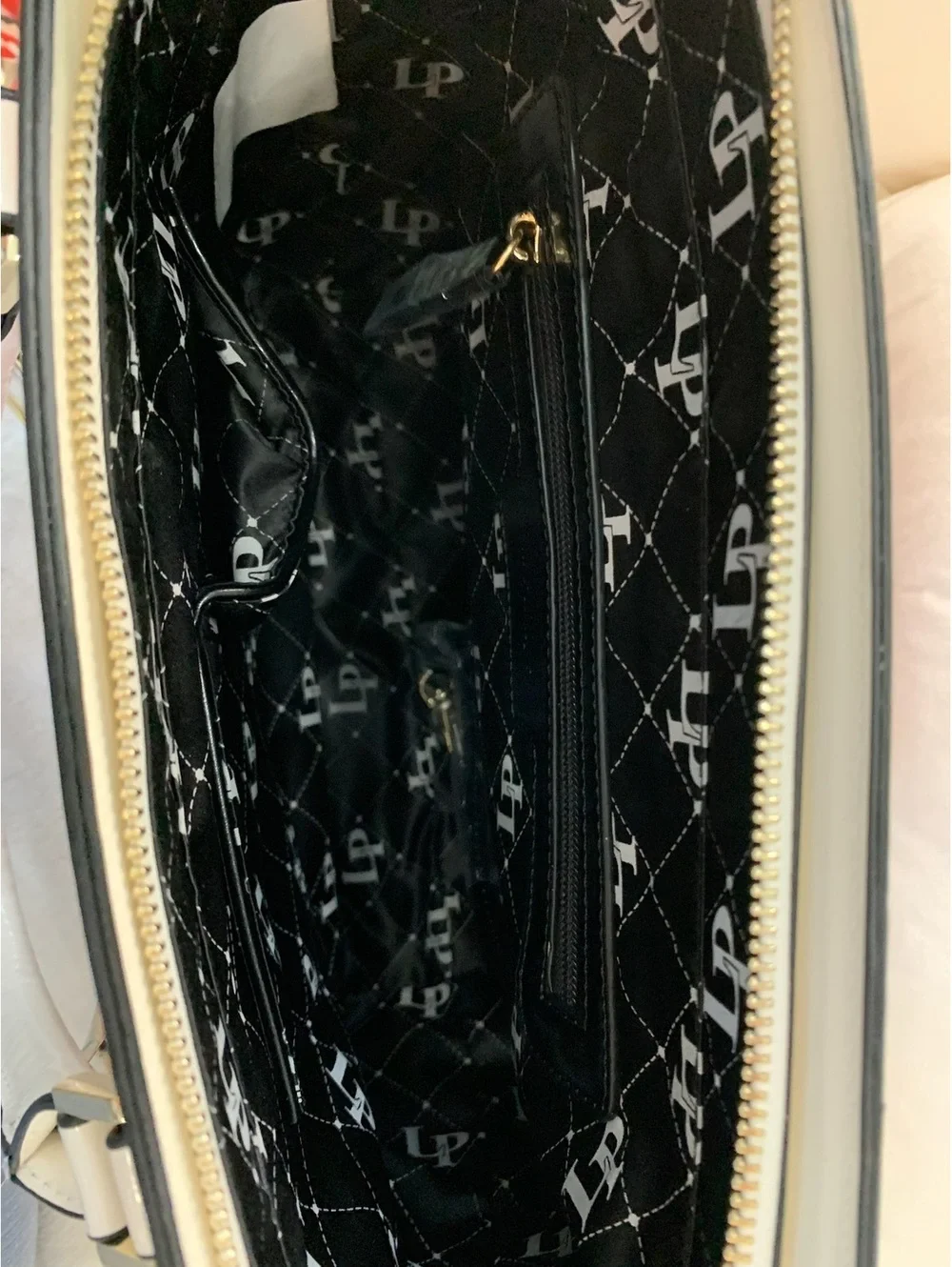 La Philipe Miami Designer Handbag with Red Lip Print and Emb